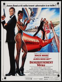 4g0437 VIEW TO A KILL French 16x21 1985 art of Moore, Tanya Roberts & smoking Grace Jones by Goozee!