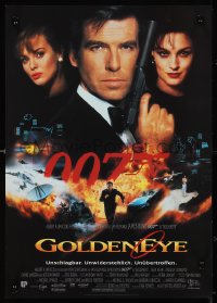 4g0445 GOLDENEYE German 12x17 1995 Pierce Brosnan as Bond, Izabella Scorupco, Famke Janssen!