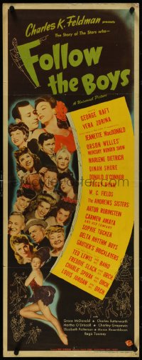4g0529 FOLLOW THE BOYS insert 1944 Welles, Fields, Dietrich, MacDonald & more Universal all-stars!