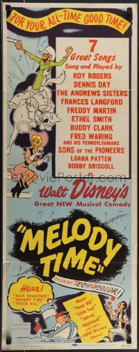4g0543 MELODY TIME insert 1948 Walt Disney, cool cartoon art of Pecos Bill, Little Toot & more!