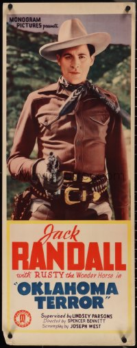 4g0547 OKLAHOMA TERROR insert 1939 great art of cowboy Jack Randall pointing gun, ultra rare!