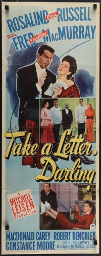 4g0561 TAKE A LETTER DARLING insert 1942 best portrait of Fred MacMurray & pretty Rosalind Russell!