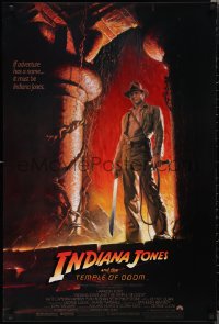 4g0908 INDIANA JONES & THE TEMPLE OF DOOM 1sh 1984 adventure is Harrison Ford's name, Wolfe art!