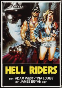 4g0061 HELL RIDERS Italian 1sh 1984 completely different sexy motorcycle gang art, ultra rare!