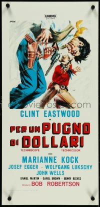 4g0566 FISTFUL OF DOLLARS Italian locandina R1970s different artwork of generic cowboy by Symeoni!