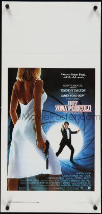 4g0574 LIVING DAYLIGHTS Italian locandina 1987 Dalton as Bond & sexy Maryam d'Abo in sheer dress!
