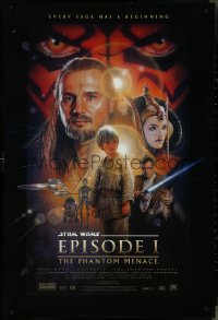 4g0977 PHANTOM MENACE style B fan club 1sh 1999 George Lucas, Star Wars Episode I, Drew Struzan art!