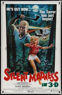 4g1034 SILENT MADNESS 26x40 1sh 1984 3D psycho, cool horror art, he's out now & the terror has just begun!
