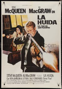 4g0087 GETAWAY Spanish R1980 best different art of Steve McQueen & Ali McGraw w/guns, Sam Peckinpah!