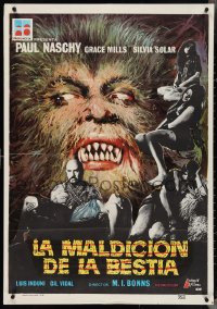 4g0091 NIGHT OF THE HOWLING BEAST Spanish 1977 Paul Naschy, artwork of monster and sexy girls!
