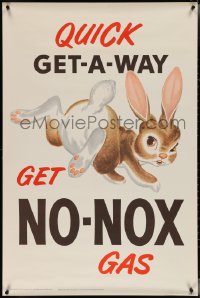 4g0174 GULF OIL 28x42 advertising poster 1950s No-Nox bunny rabbit making quick getaway, ultra rare!