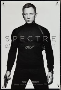 4g1045 SPECTRE teaser DS 1sh 2015 cool image of Daniel Craig in black as James Bond 007 with gun!