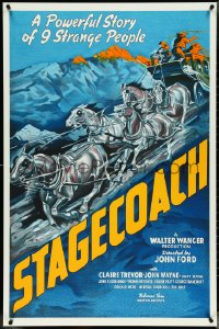 4g0246 STAGECOACH S2 poster 2000 John Ford, John Wayne, artwork of rushing stagecoach and horses!