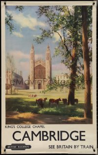4g0222 BRITISH RAILWAYS CAMBRIDGE 25x40 English travel poster 1950s King's College Chapel, rare!