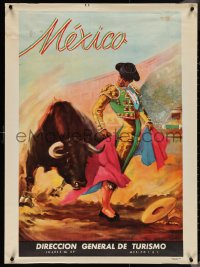 4g0233 MEXICO 28x38 Mexican travel poster 1950s cool artwork of matador with bull by Viadez!