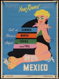 4g0236 MEXICO 28x37 Mexican travel poster 1954 Ley art, perfect year round climate, ultra rare!