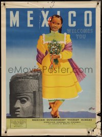 4g0238 MEXICO 28x38 Mexican travel poster 1953 great Ley tourism art, country welcomes you!