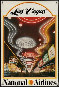 4g0229 NATIONAL AIRLINES LAS VEGAS 28x42 travel poster 1970s downtown Vegas at night, ultra rare!