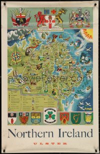 4g0230 NORTHERN IRELAND ULSTER 25x38 English travel poster 1955 cool map of Northern Ireland!