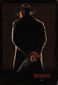 4g1080 UNFORGIVEN teaser DS 1sh 1992 image of gunslinger Clint Eastwood w/back turned, dated design!