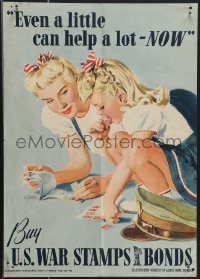 4g0485 EVEN A LITTLE CAN HELP A LOT - NOW 14x20 WWII war poster 1942 mom & daughter by Parker!