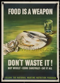 4g0486 FOOD IS A WEAPON 16x23 WWII war poster 1943 table setting after a meal with bones, rare!