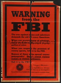 4g0489 WARNING FROM THE FBI 20x28 WWII war poster 1943 Hoover asks you to report suspicious activity!