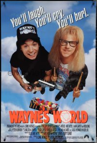 4g1092 WAYNE'S WORLD 1sh 1991 Mike Myers, Dana Carvey, one world, one party, excellent!