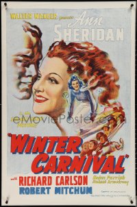 4g1094 WINTER CARNIVAL 1sh R1948 Ann Sheridan, Robert Mitchum top billed but not even in the movie!
