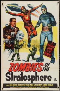 4g1100 ZOMBIES OF THE STRATOSPHERE 1sh 1952 cool art of aliens with guns including Leonard Nimoy!