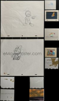 4h0061 LOT OF 11 PENCIL DRAWINGS & ANIMATION CELS 1970s-1990s Mickey Mouse, Smurfs & more!