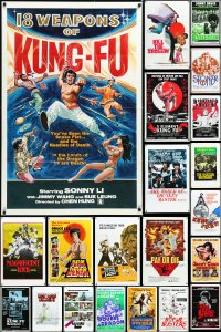 4h0040 LOT OF 29 TRI-FOLDED KUNG-FU ONE-SHEETS 1970s-1980s great images from martial arts movies!