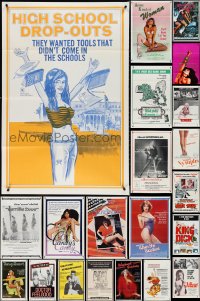 4h0041 LOT OF 65 TRI-FOLDED SEXPLOITATION ONE-SHEETS 1970s-1980s sexy images with some nudity!
