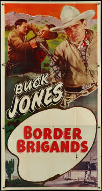 4j0290 BUCK JONES 3sh 1940s great montage of the cowboy star with gun & fighting, Border Brigands!