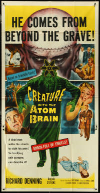 4j0295 CREATURE WITH THE ATOM BRAIN 3sh 1955 Curt Siodmak, art of dead man stalking his prey!
