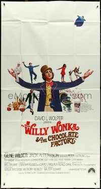 4j0351 WILLY WONKA & THE CHOCOLATE FACTORY int'l 3sh 1971 Gene Wilder, it's scrumdidilyumptious!