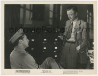 4j1481 CROSSFIRE 8x10.25 still 1947 Robert Young w/pipe staring down at uniformed Robert Mitchum!