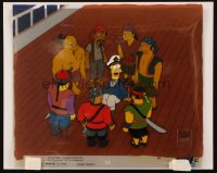 4j0226 SIMPSONS animation cel 2002 Homer on ship surrounded by pirates from The Mansion Family!