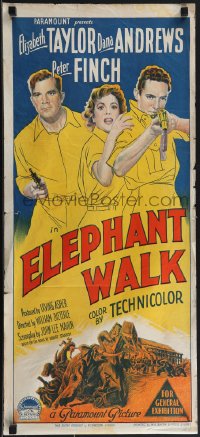 4j0422 ELEPHANT WALK Aust daybill 1954 Richardson Studio art of Taylor, Andrews & Finch, rare!