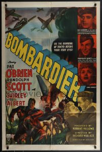 4j0864 BOMBARDIER 1sh 1943 Pat O'Brien, Randolph Scott, cool art of bombers in action!