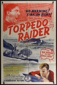 4j0865 BORN FOR GLORY 1sh R1940 Torpedo Raider, wild art of Hitler screaming in World War I!