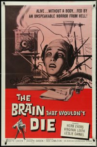 4j0868 BRAIN THAT WOULDN'T DIE 1sh 1962 alive w/o a body, horror art of Leith by Reynold Brown!