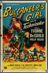 4j0872 BUCCANEER'S GIRL 1sh 1950 great full-length art of sexy pirate woman Yvonne DeCarlo!