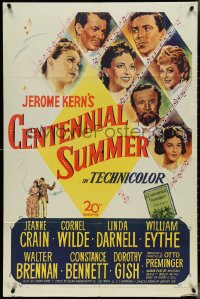 4j0878 CENTENNIAL SUMMER 1sh 1946 cool art of Jeanne Crain, Cornel Wilde, Linda Darnell & cast!