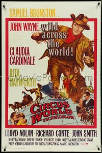 4j0880 CIRCUS WORLD 1sh 1965 Claudia Cardinale, John Wayne is wild across the world!