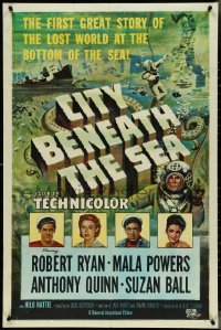 4j0882 CITY BENEATH THE SEA 1sh 1953 Budd Boetticher, cool art of deep sea divers by Reynold Brown!