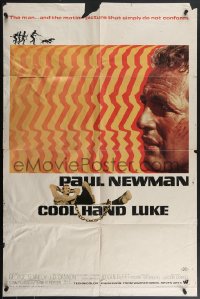 4j0888 COOL HAND LUKE 1sh 1967 prisoner Paul Newman refuses to conform, cool art by James Bama!