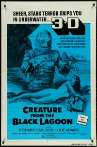 4j0890 CREATURE FROM THE BLACK LAGOON 1sh R1972 art of monster over sexy Julie Adams, 3-D!