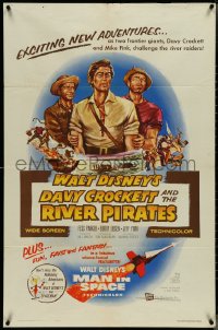 4j0894 DAVY CROCKETT & THE RIVER PIRATES 1sh 1956 Walt Disney, Fess Parker & Buddy Ebsen!