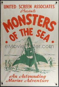 4j0903 DEVIL MONSTER 1sh R1930s Monsters of the Sea, cool artwork of giant manta ray!